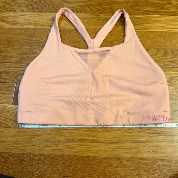 Gymshark V-neck Mesh Panel Sports Bra Peachy/Orange - Size XL Y-Back - Picture 3 of 6